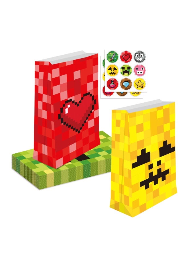 ILovhaprty 30pcs Minecraft Candy Bags Set with Stickers - 12 Pixel Game Treat Bags with 6 Different Styles + 18 Round Stickers Creeper Theme Party Favors for Kids Birthday Party Supplies - Image 5
